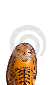 Extreme Closeup of Medalion of One Separate Male Tan Brogues