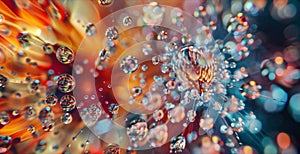 An extreme closeup of a minute droplet of liquid crystal material magnified to reveal its intricate inner structure. The