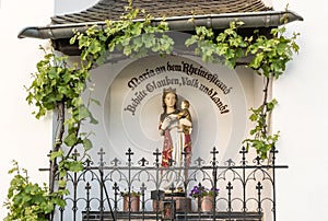 Extreme closeup of a religious shrine outside the Carmelite Church in Boppard, Germany