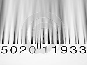 Extreme closeup shallow depth of field of a product barcode on a