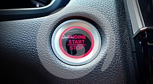 Extreme closeup shot of an electronic car engine start stop ignition button