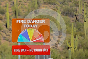 Extreme Fire Danger, fire ban at Lake Pleasant Regional Park, Sonoran Desert, Arizona USA