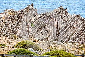 Extreme geological folds , anticlines and synclines, in Crete, Greece