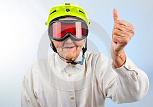 Extreme grannie showing thumbs up photo