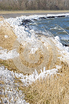 Extreme Ice Storm at the coats of a dutch lake, Netherlands