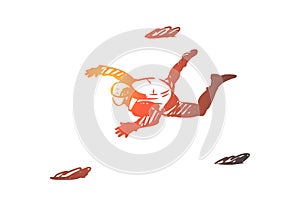 Extreme, jump, parachute, skydiving, fall concept. Hand drawn isolated vector.