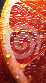 Extreme Macro Close-Up of a Juicy Translucent Grapefruit Slice AI Generated