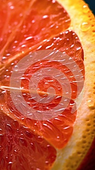 Extreme Macro Close-Up of a Juicy Translucent Grapefruit Slice AI Generated