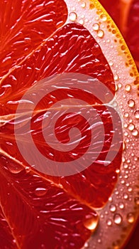 Extreme Macro Close-Up of a Juicy Translucent Grapefruit Slice AI Generated