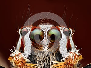 Extreme close-up of Jumping spider Plexippus paykulli portrait photo