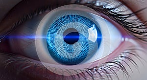 Futuristic Digital Eye with Binary Code Iris, representing AI Vision, Biometric Scanning, and Cybersecurity Technology