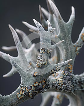 Extreme macro shot of lichen textures on reindeer antler texture