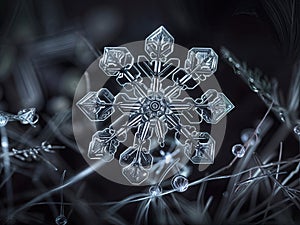 Extreme macro shot of snowflake ice crystal texture