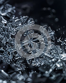 Extreme macro shot of snowflake ice crystal texture