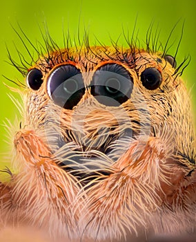 Extreme magnification - Jumping spider portrait, front view