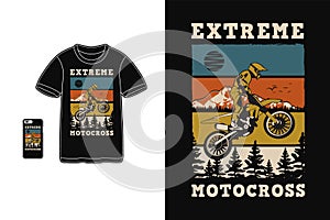 Extreme motocross t shirt design silhouette retro vintage style