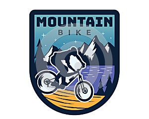 Extreme Mountain Bike Adventure Logo Badge Illustration