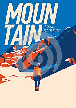 Extreme outdoor adventure poster. High mountains illustration.