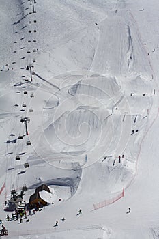 Extreme park in mountain ski resort.