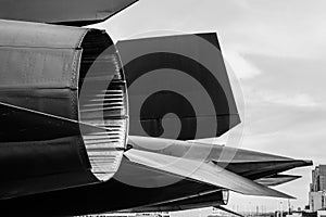 Extreme powerful jet engine turbo engine turbine black white