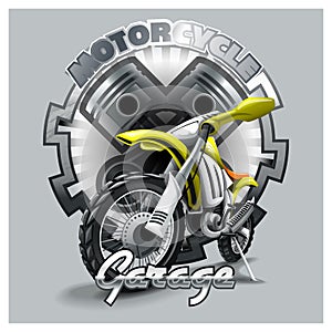 Extreme red Off Road Motorbike, Garage logo template. Vector illustration.