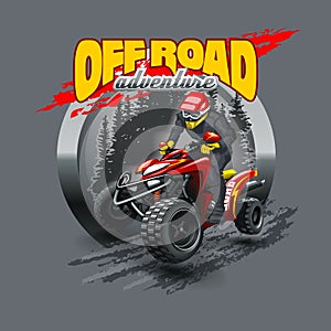 Extreme red Off Road Quad Bike. Vector illustration.