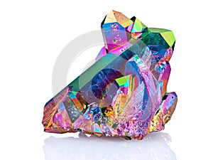 An extreme sharp image of the Titanium rainbow aura quartz crystal cluster stone taken with the macro lens. photo