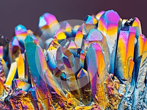 Extreme sharp Titanium rainbow aura quartz crystal cluster stone taken with macro lens stacked from more shots