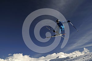 Extreme skier jumping.