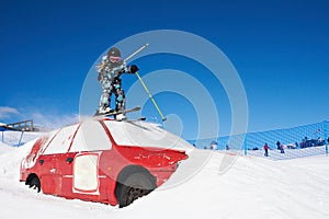 Extreme skiing in the ski park