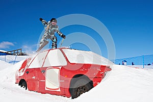 Extreme skiing in the ski park