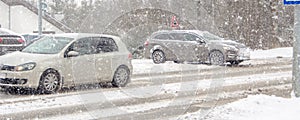 Extreme snowfall with cars coverd with a lot of snow in Europe, Slovakia, mountain district