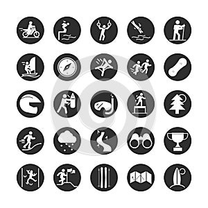 Extreme sport active lifestyle gymnastics runner swin diving ski climbing block and flat icons set