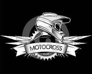 Extreme sport logo design. Motocross Downhill Mountain Biking logo template. Side view of man with integral helmet