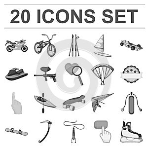 Extreme sport monochrome icons in set collection for design.Different kinds of sports vector symbol stock web