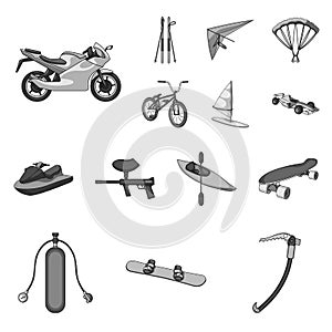 Extreme sport monochrome icons in set collection for design.Different kinds of sports vector symbol stock web