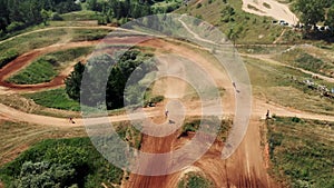 Extreme sport motorcycle race,Aerial shot of motocross start, the motocross competition. Aerial view