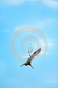 Extreme Sport. Recreational Water Sports. Kiteboarding, Kitesurfing Action In Air.