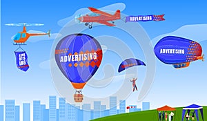 Extreme sport, skydiving, paragliding, flight with parachute vector illustration. Xtreme sport activity in summer. Man