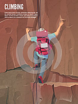 Extreme sports. Climbing the mountain. Rock climbing. Man with climbing gear