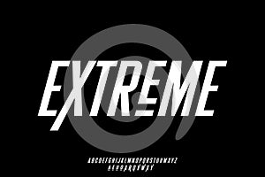 Extreme sports condensed alphabet display font vector. Modern slant typography style with alternate