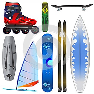 Extreme sports equipments vector