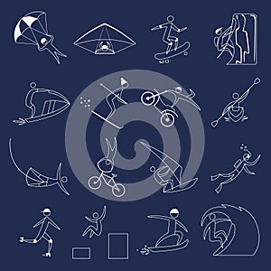 Extreme sports icons outline