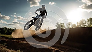 Extreme sports speed, motorcycle racing, motocross, adventure, sports race, outdoors, men, biker, motion generated by AI