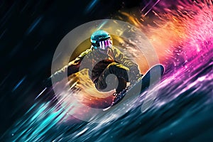 Extreme Sports in Vivid Color - A Snowboarder Shredding (Generative AI)