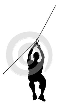 Extreme sportsman took down with rope. Man climbing vector silhouette.