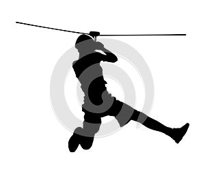 Extreme sportsman took down with rope. Man climbing vector silhouette.