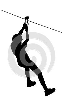 Extreme sportsman took down with rope. Man climbing vector silhouette. photo