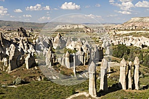 Extreme terrain of Cappadocia and volcanic rock formations known as fairy chimneys, Turkey