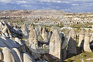 Extreme terrain of Cappadocia and volcanic rock formations known as fairy chimneys, Turkey